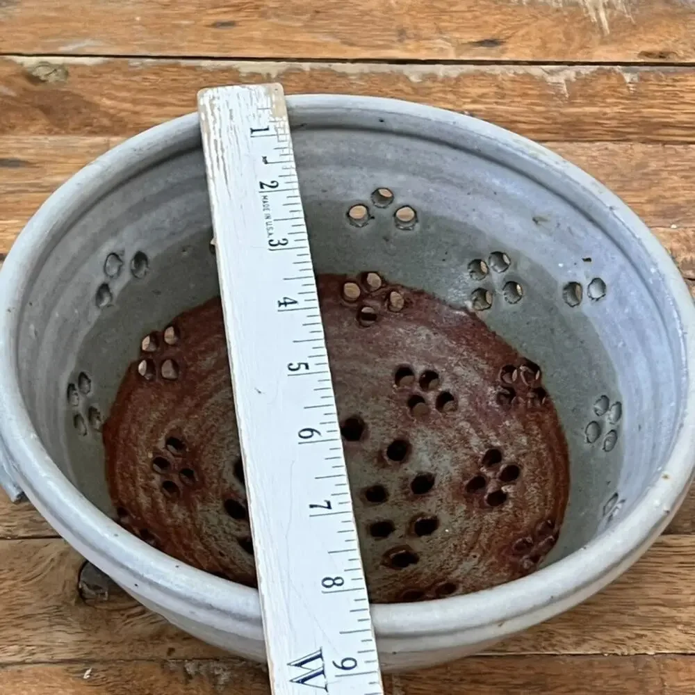 Art Studio Pottery Color Block Stoneware S Berry Bowl Colander 8.5" Handles - Picture 7 of 13